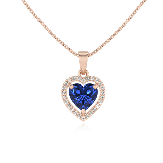 lab grown blue-sapphire heart solitaire necklaces in rose gold
