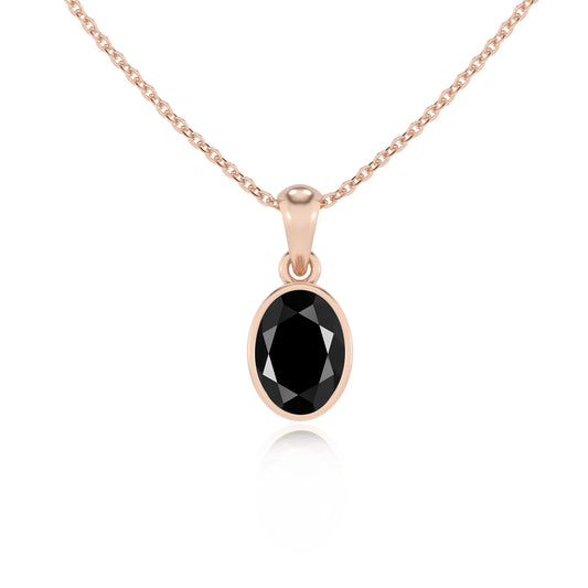 natural black-onyx oval solitaire necklaces in rose gold