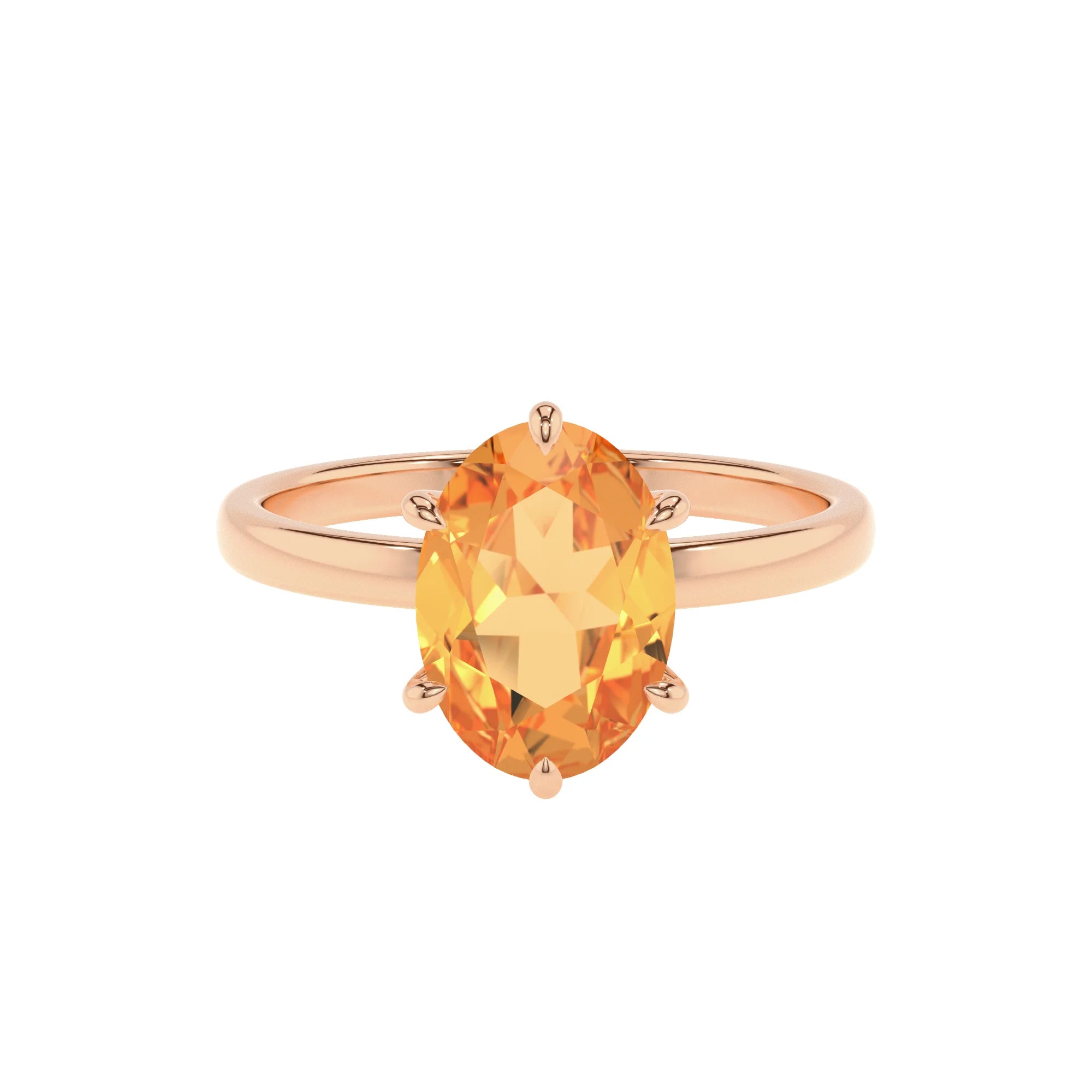 lab grown citrine oval solitaire rings in rose gold