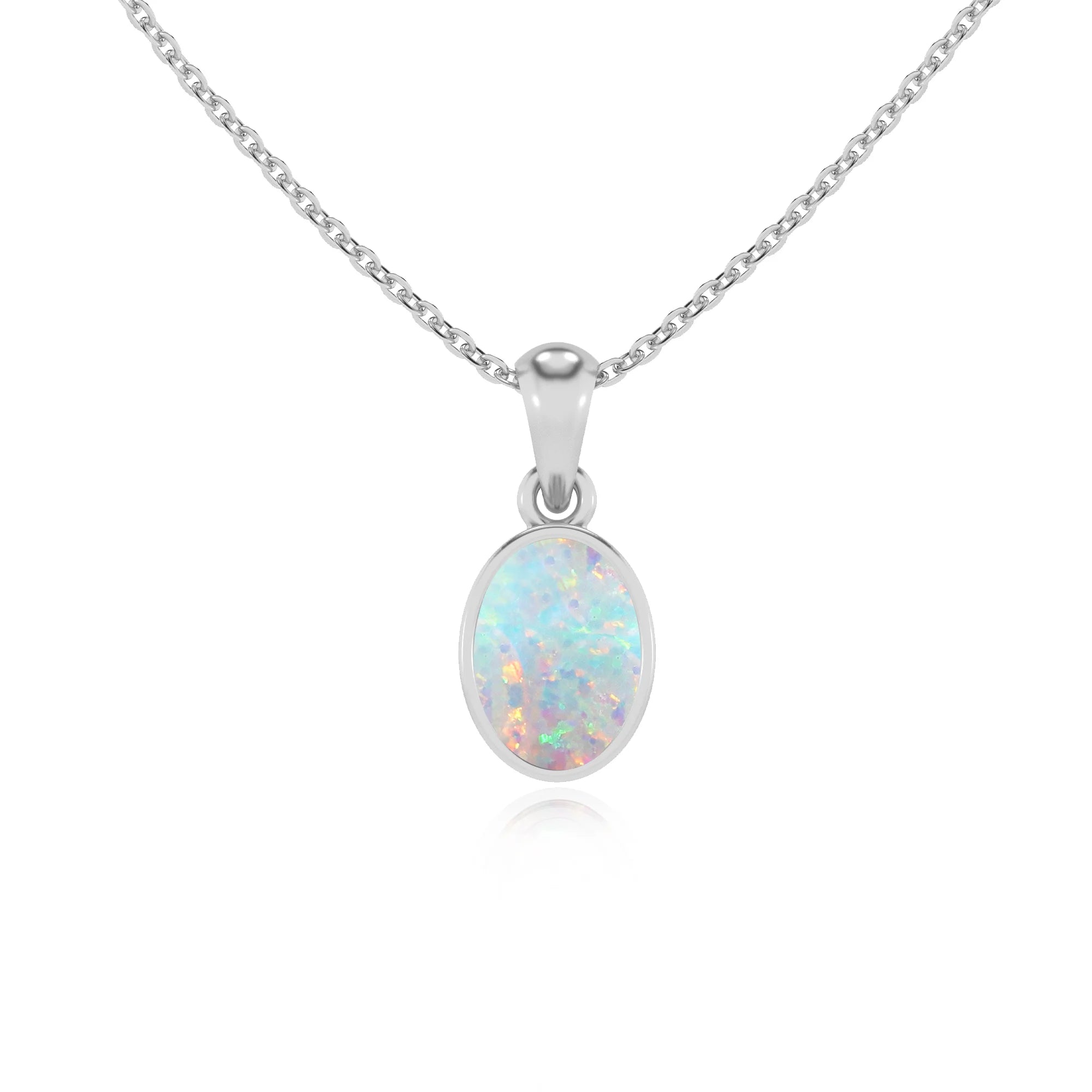 lab grown opal oval solitaire necklaces in platinum
