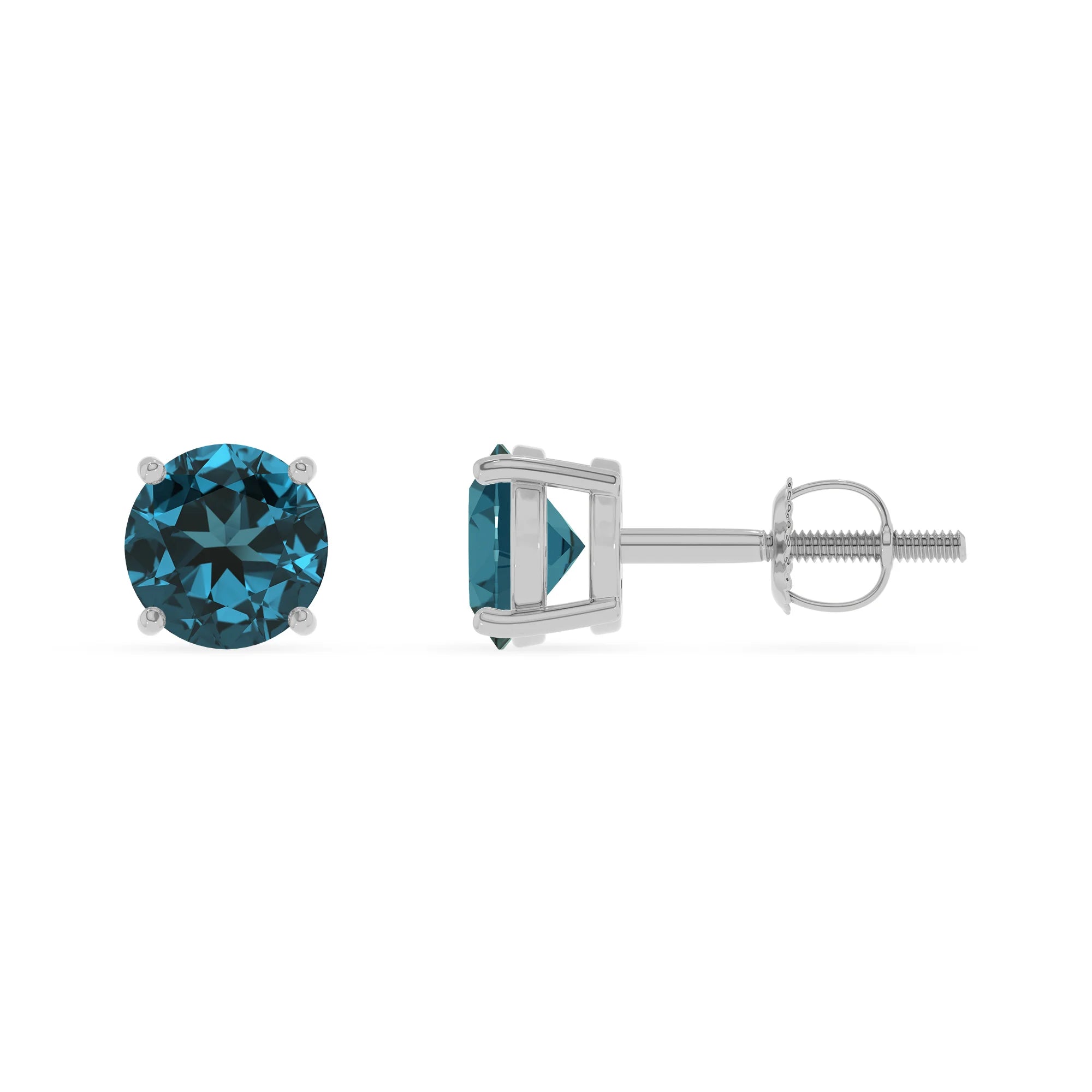 natural london blue topaz round stud earrings in sterling silver
