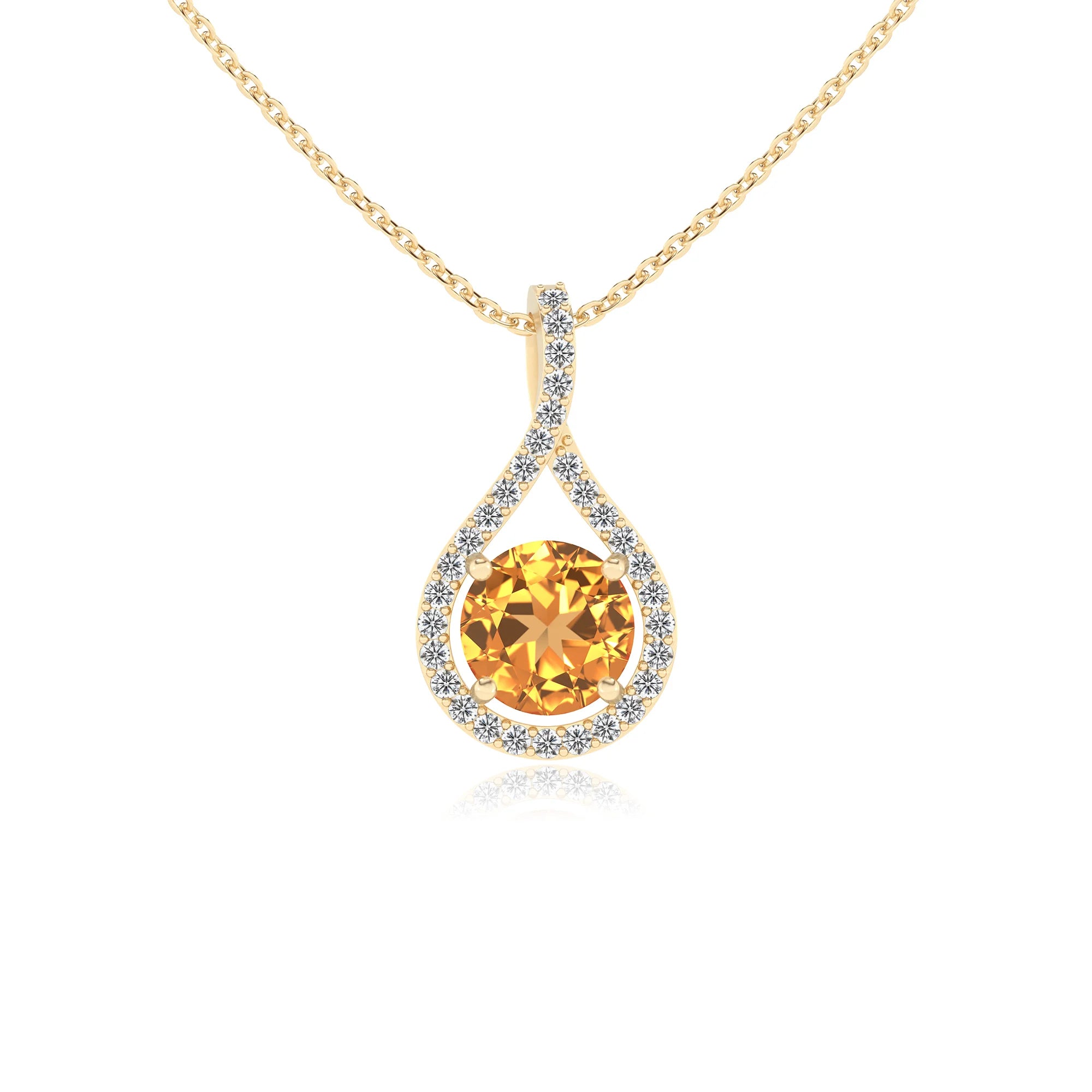 lab grown citrine round solitaire necklaces in yellow gold
