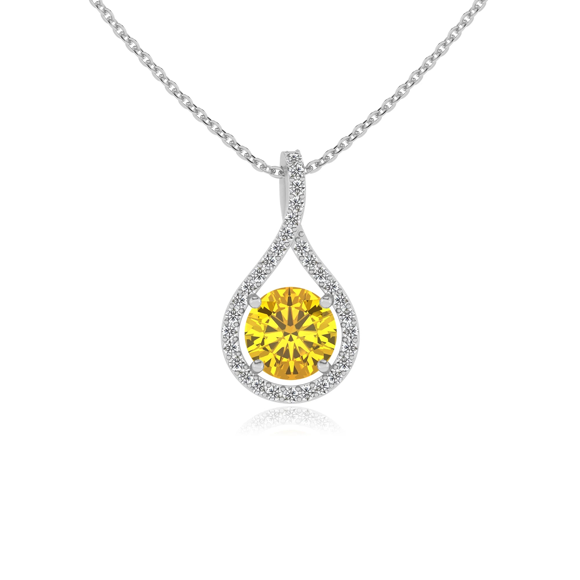 lab grown yellow-sapphire round solitaire necklaces in sterling silver