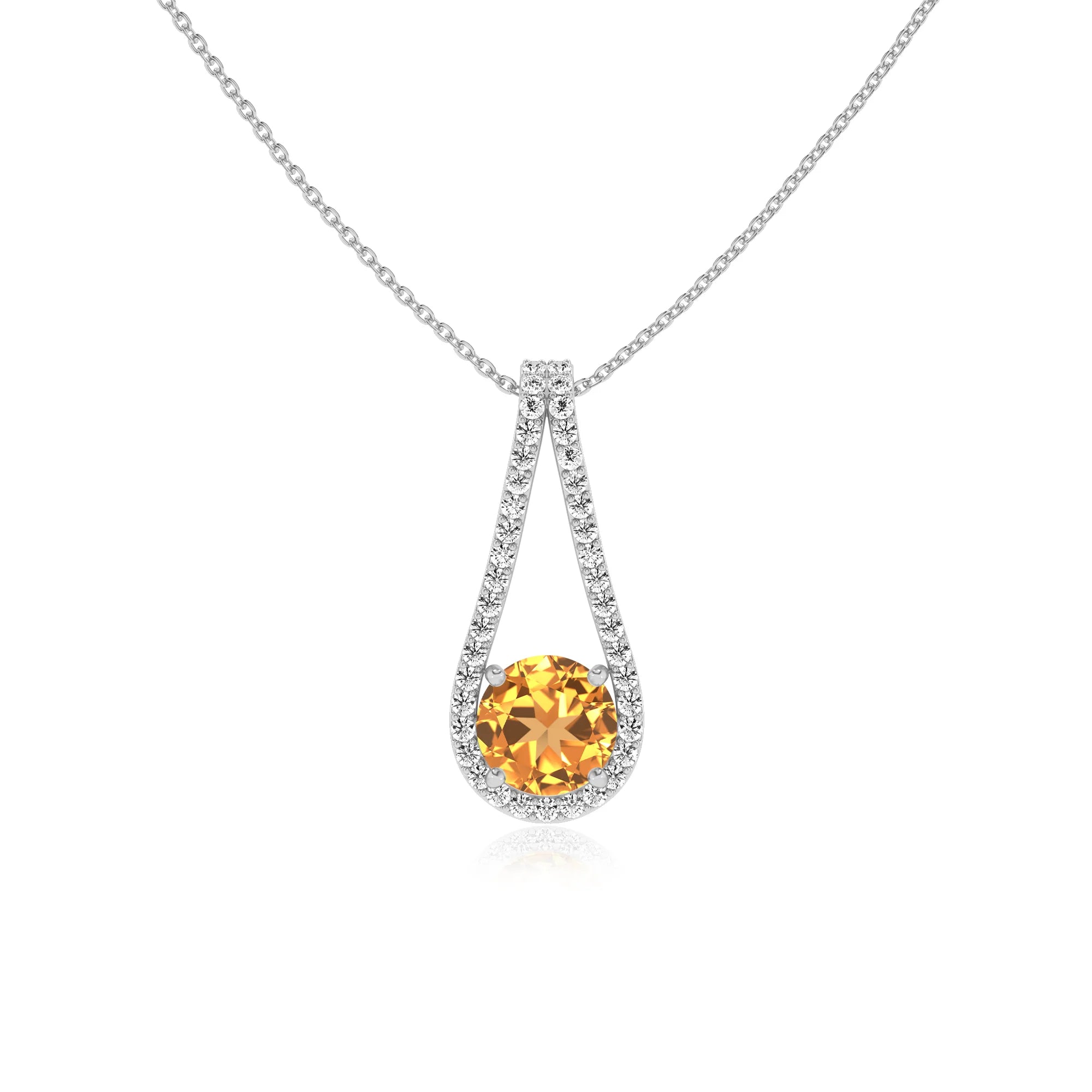 lab grown citrine round solitaire v-bale necklaces in sterling silver
