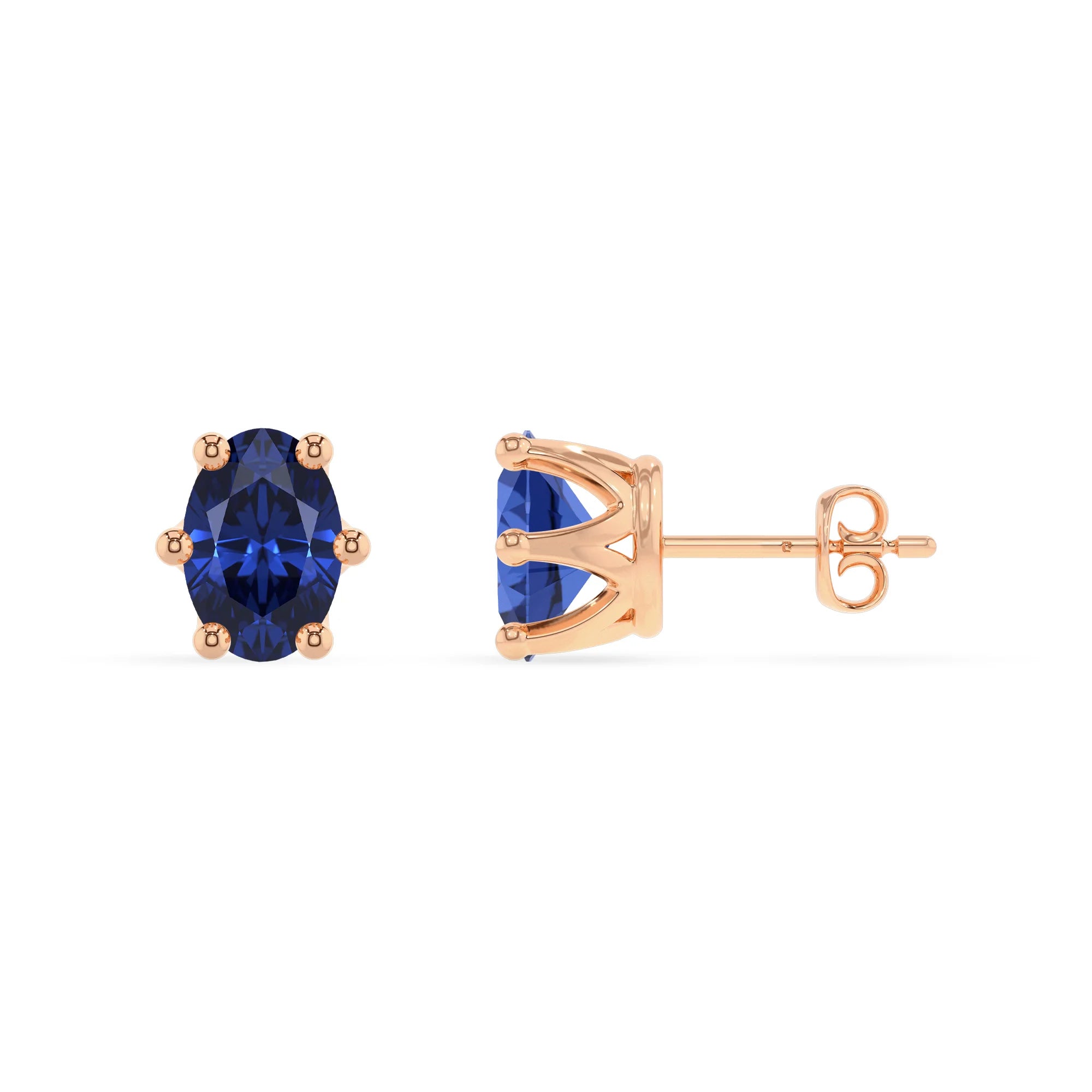 lab grown blue sapphire oval stud earrings in rose gold