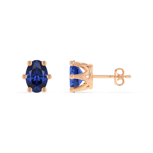 lab grown blue sapphire oval stud earrings in rose gold