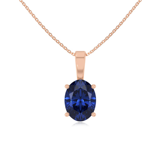 lab grown blue-sapphire oval solitaire necklaces in rose gold