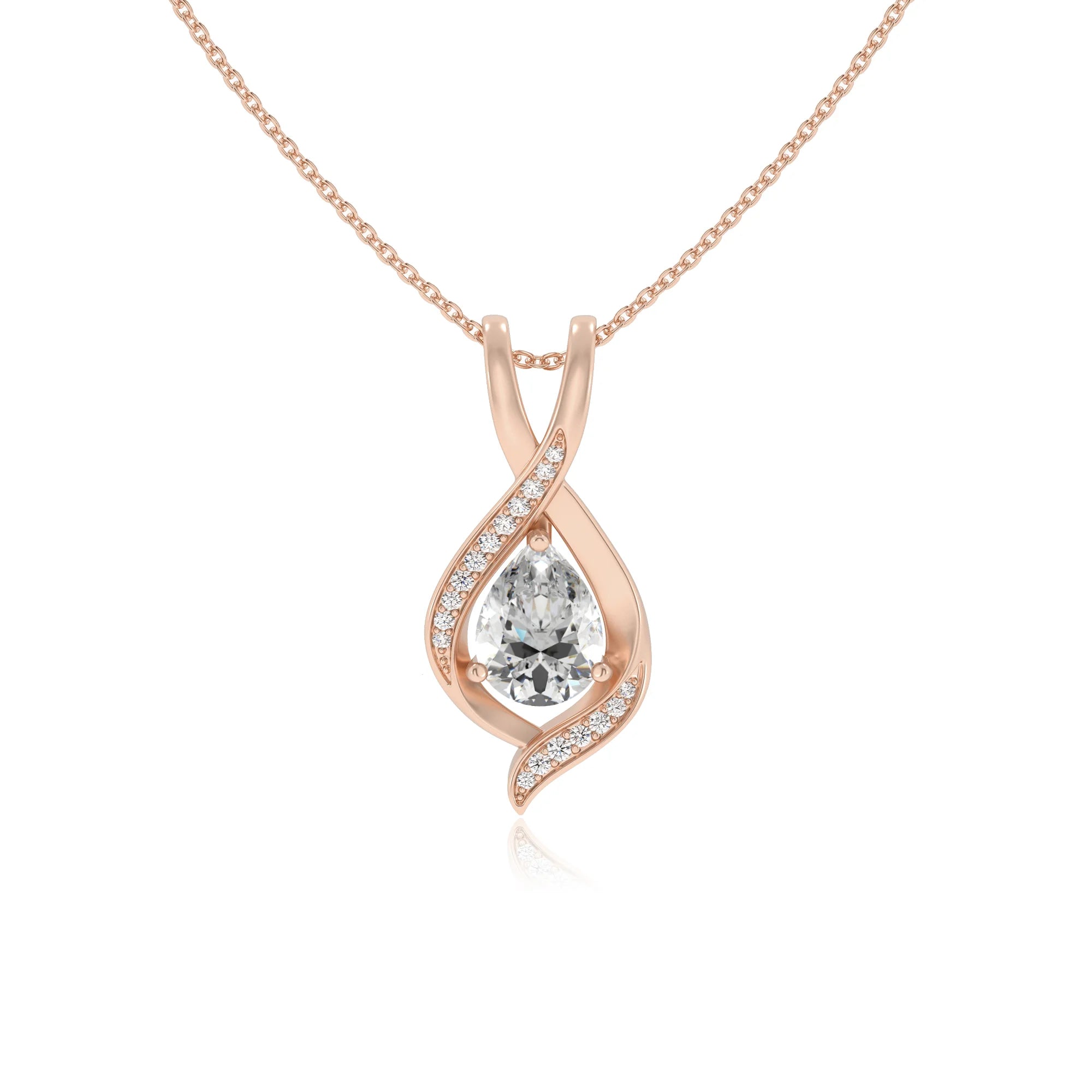 lab grown moissanite pear solitaire necklaces in rose gold