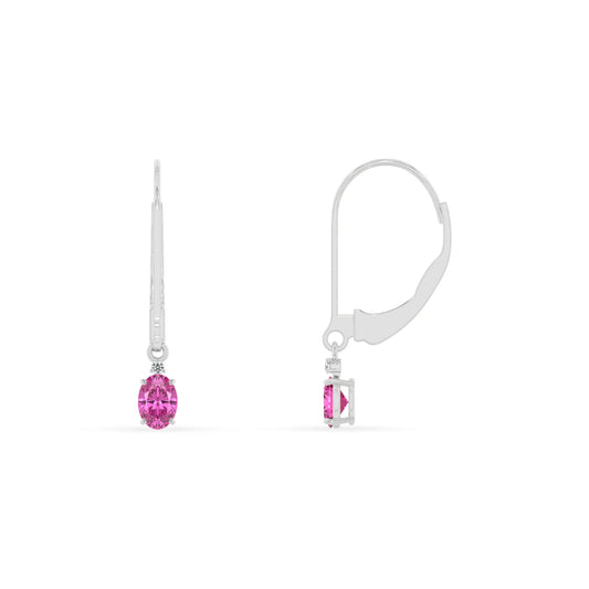 lab grown pink sapphire oval drop earrings in white gold