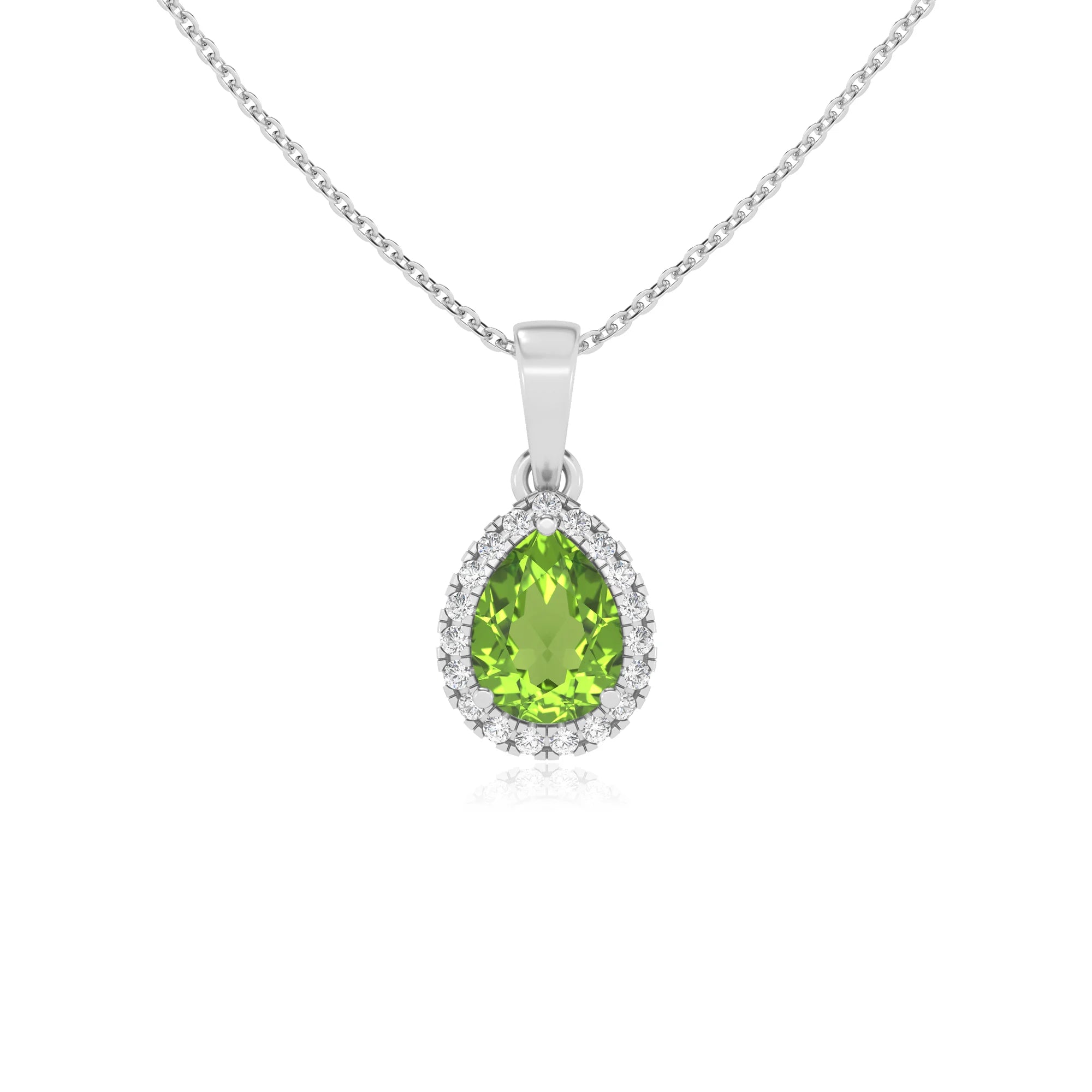 natural peridot pear solitaire necklaces in platinum