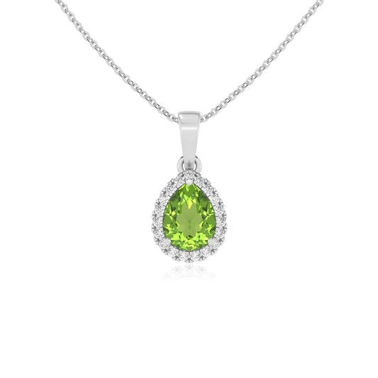 natural peridot pear solitaire necklaces in platinum