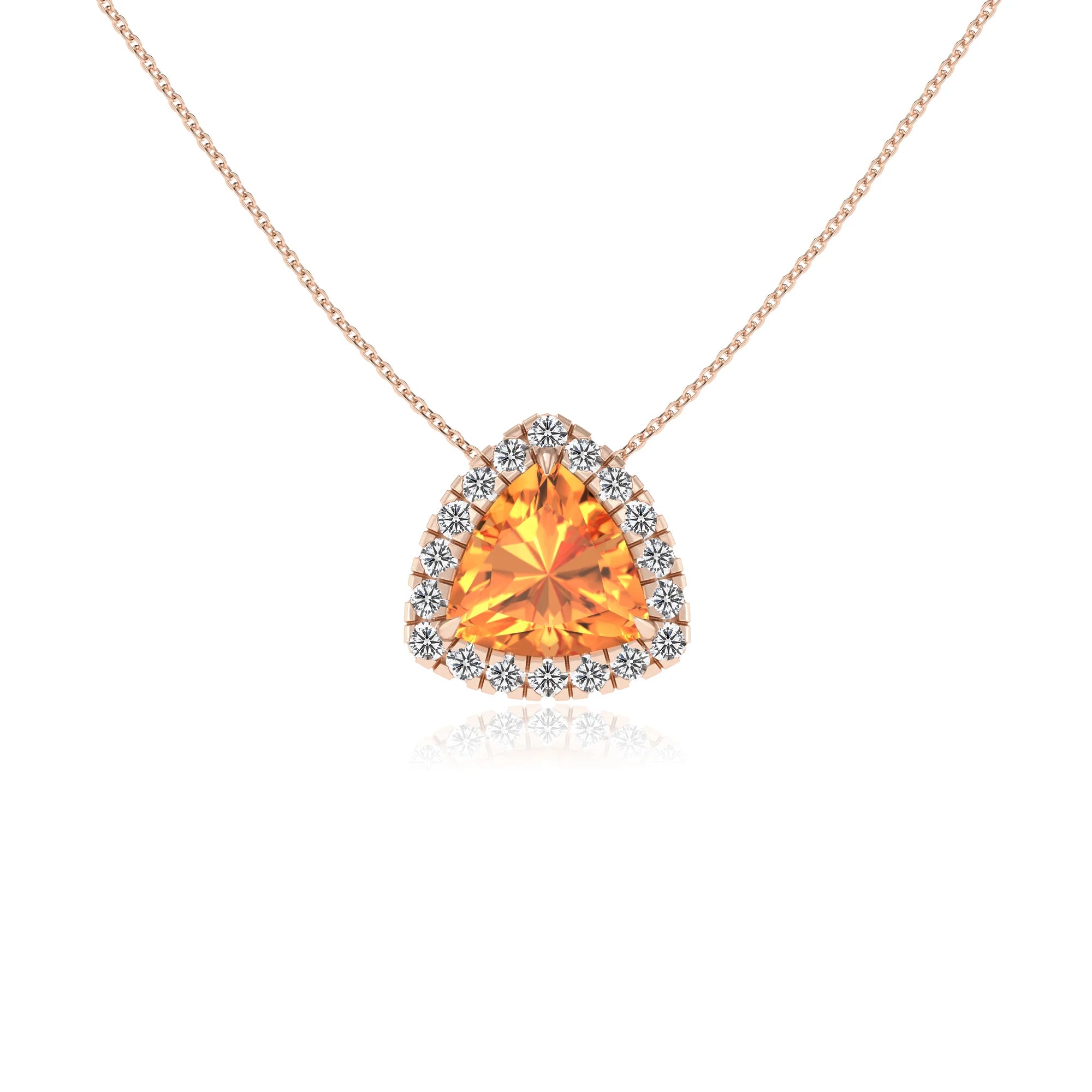 lab grown citrine trillion solitaire necklaces in rose gold