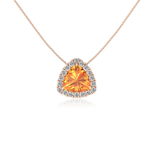 lab grown citrine trillion solitaire necklaces in rose gold