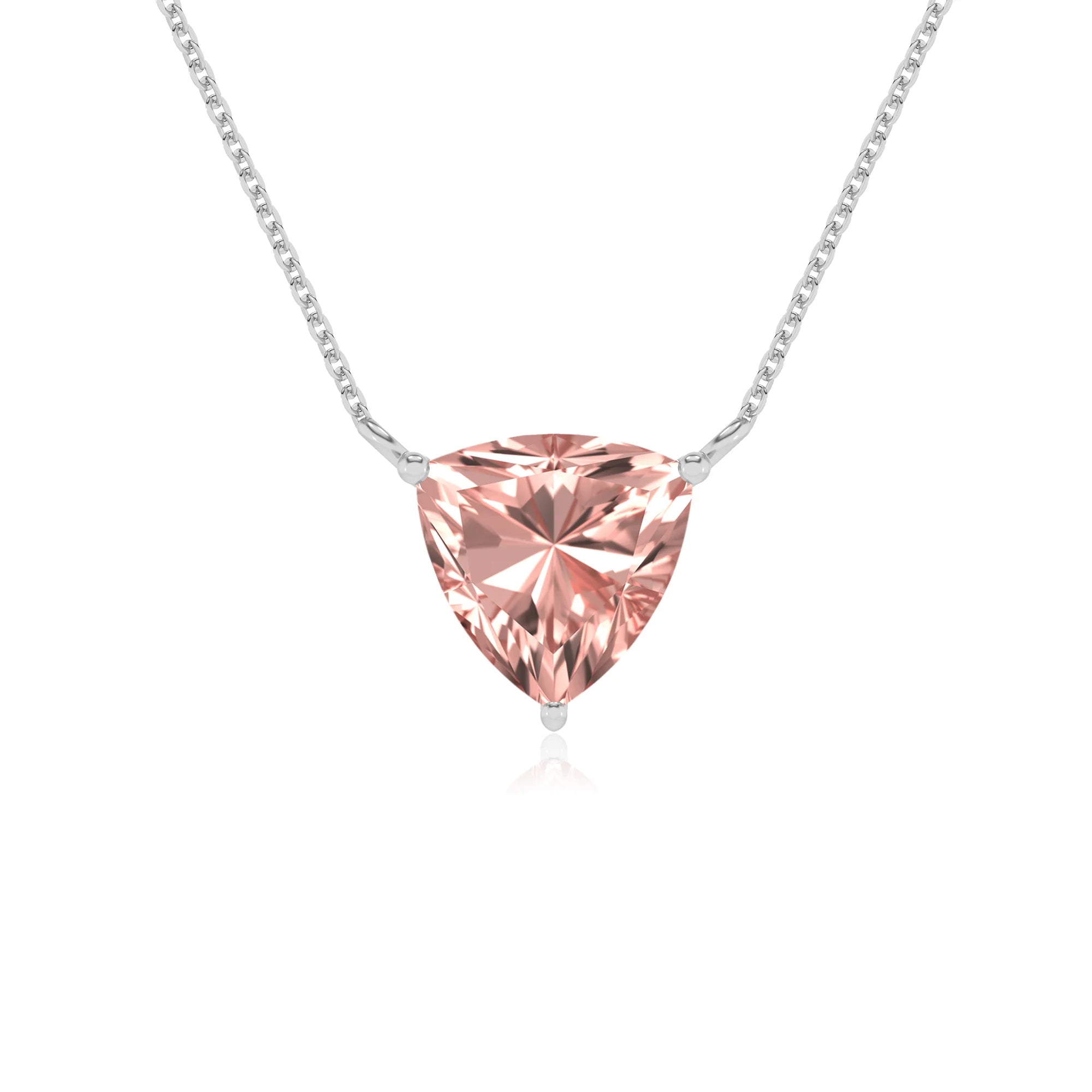 lab grown morganite trillion solitaire necklaces in sterling silver