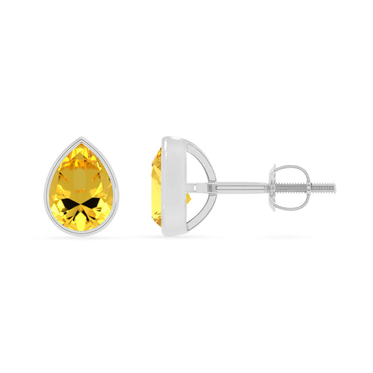 lab grown yellow sapphire pear stud earrings in platinum
