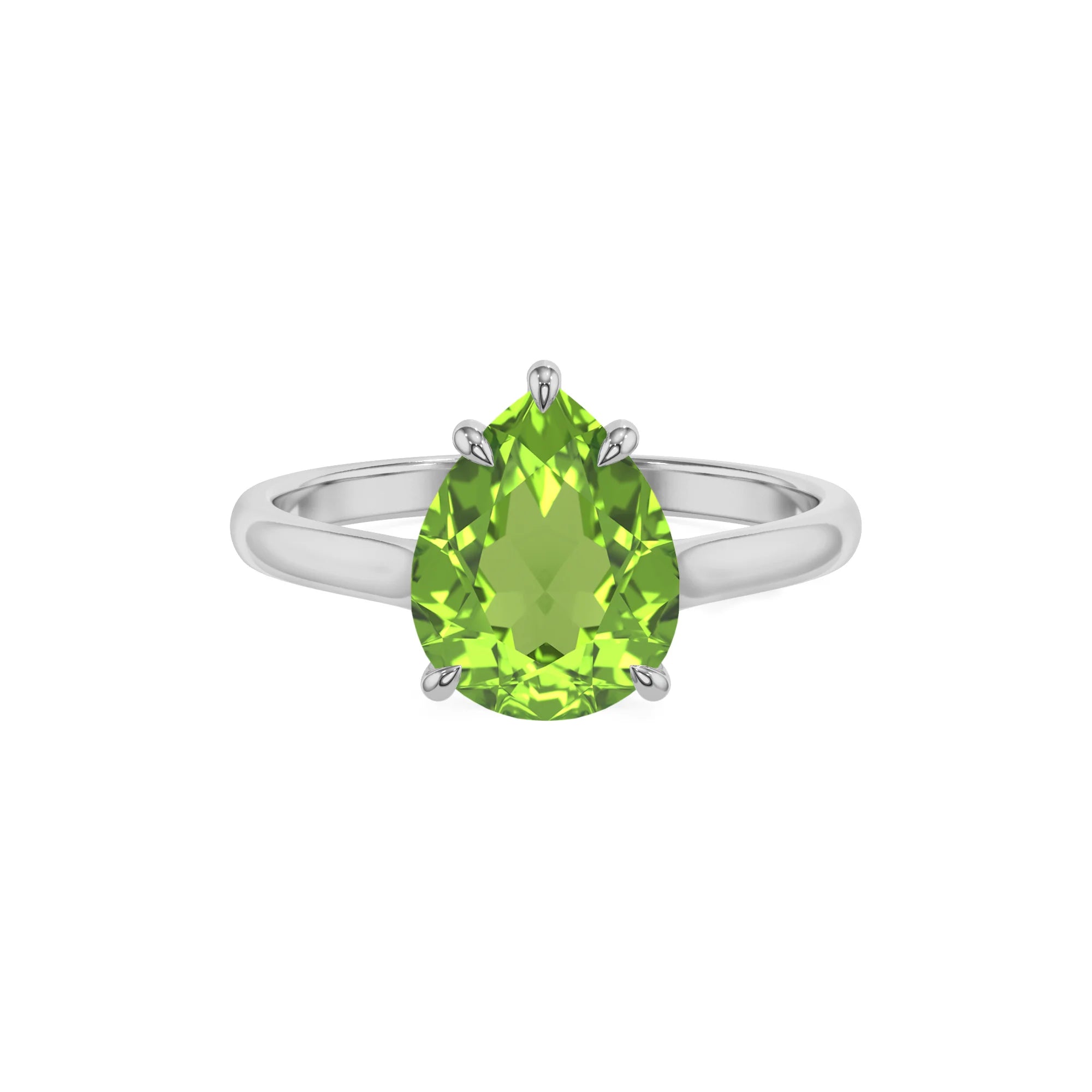 natural peridot pear solitaire rings in white gold
