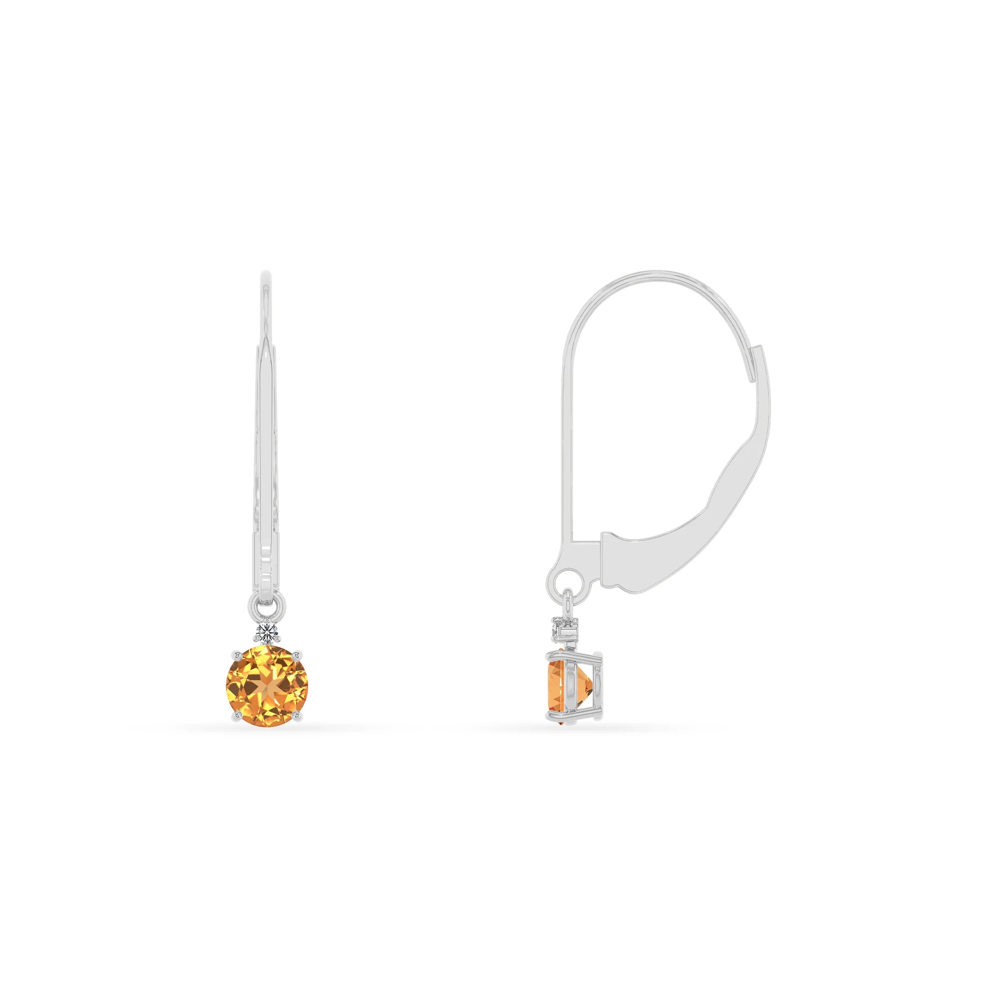 lab grown citrine round drop earrings in white gold