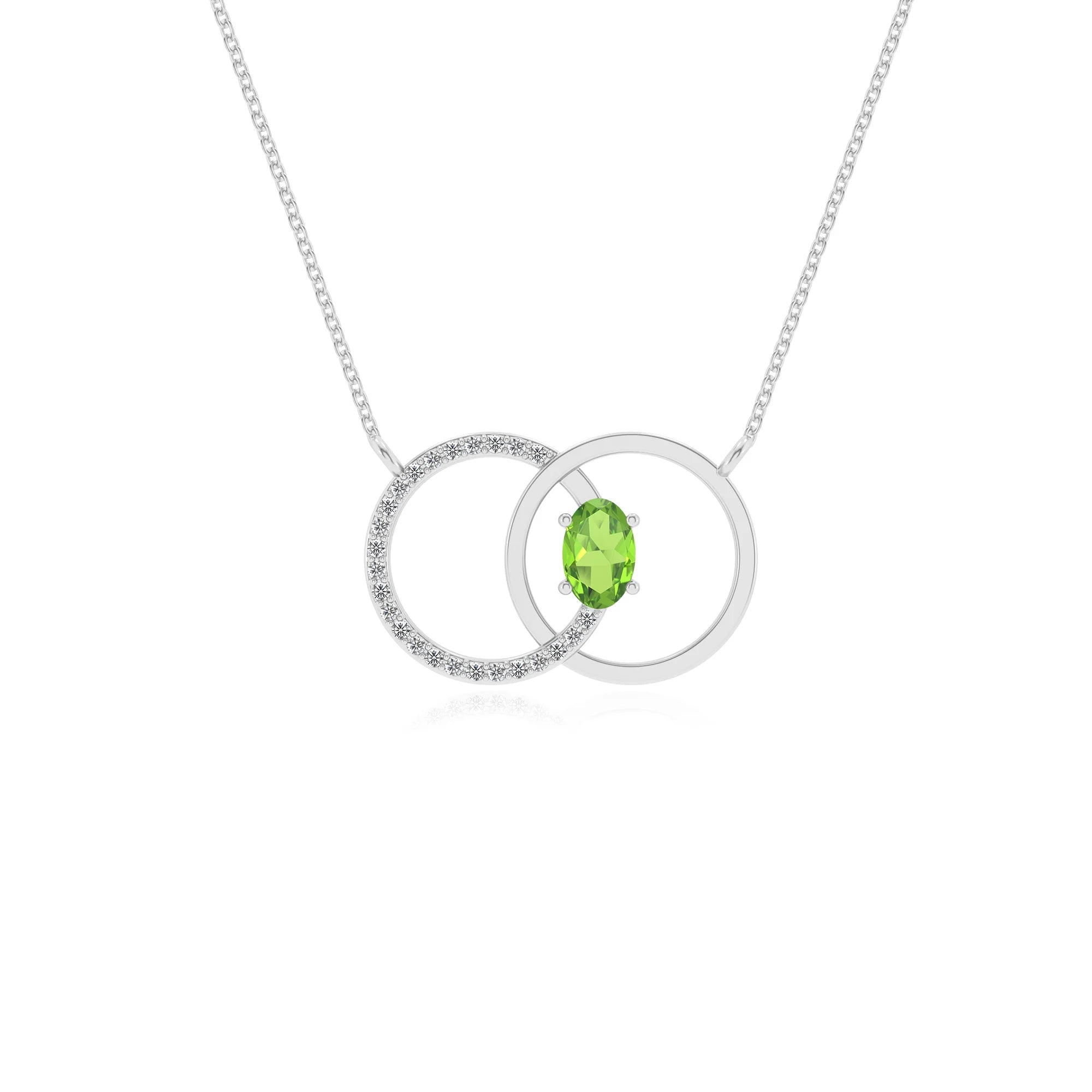 natural peridot oval solitaire necklaces in white gold