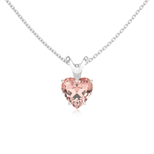 lab grown morganite heart solitaire v-bale necklaces in sterling silver