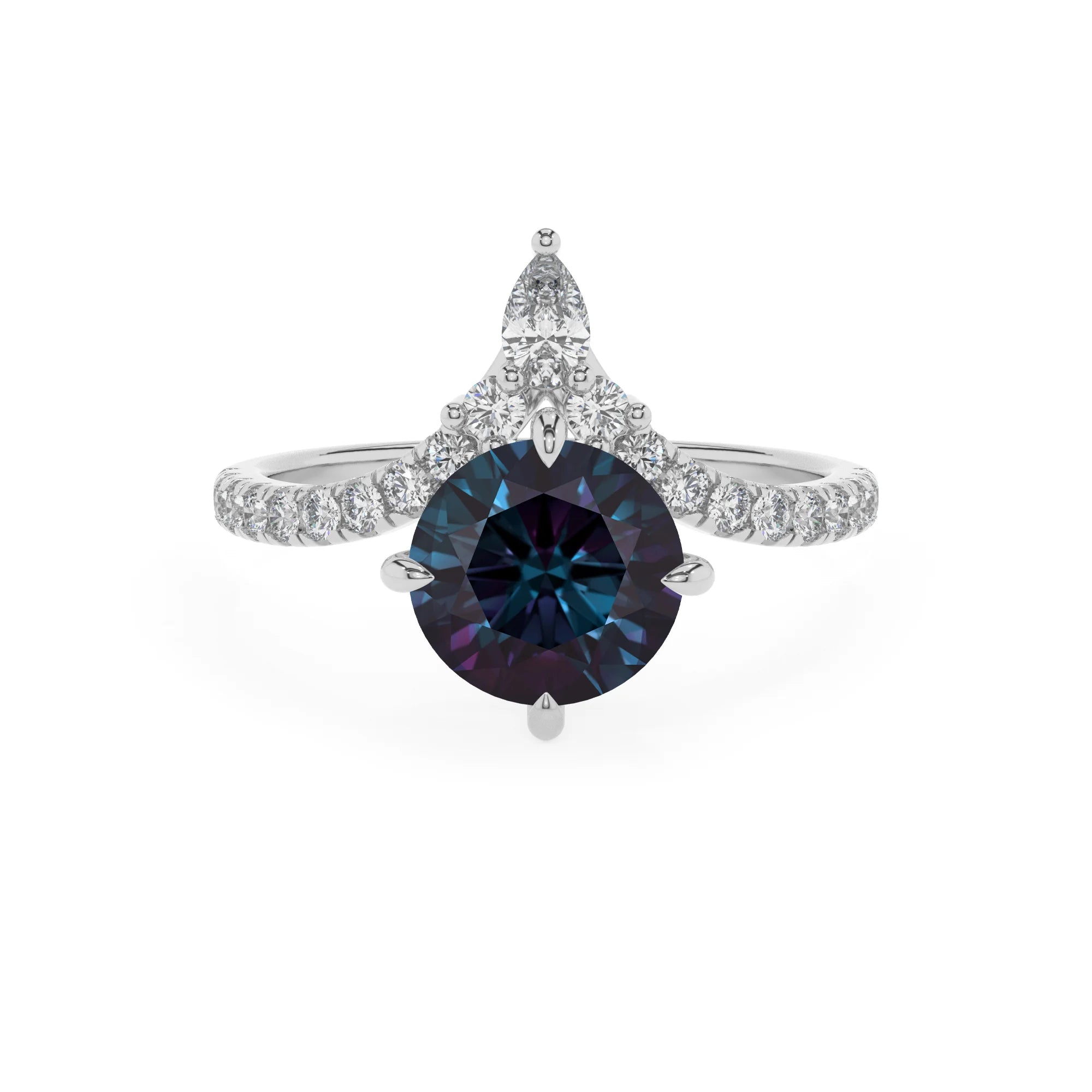 lab grown alexandrite round solitaire rings in white gold