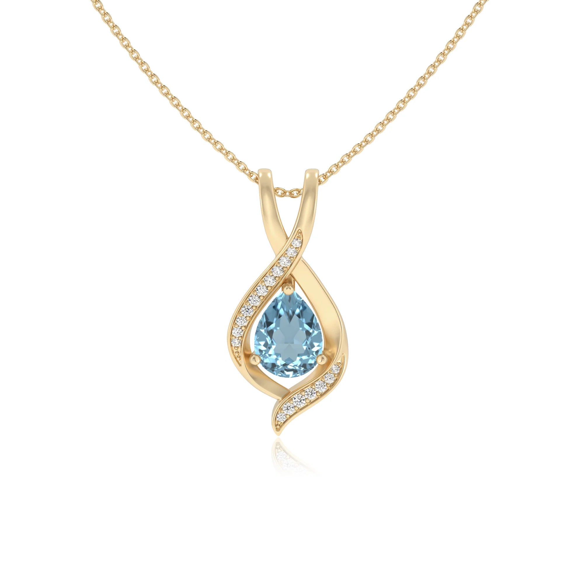 lab grown aquamarine pear solitaire necklaces in yellow gold