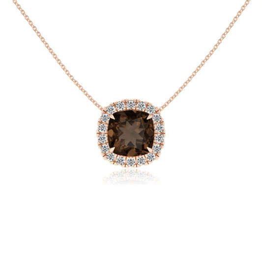 natural smoky quartz cushion solitaire necklaces in rose gold