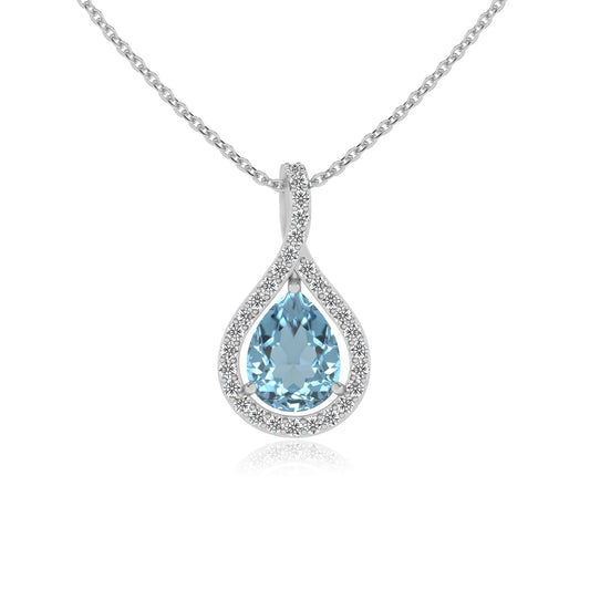 lab grown aquamarine pear solitaire necklaces in platinum