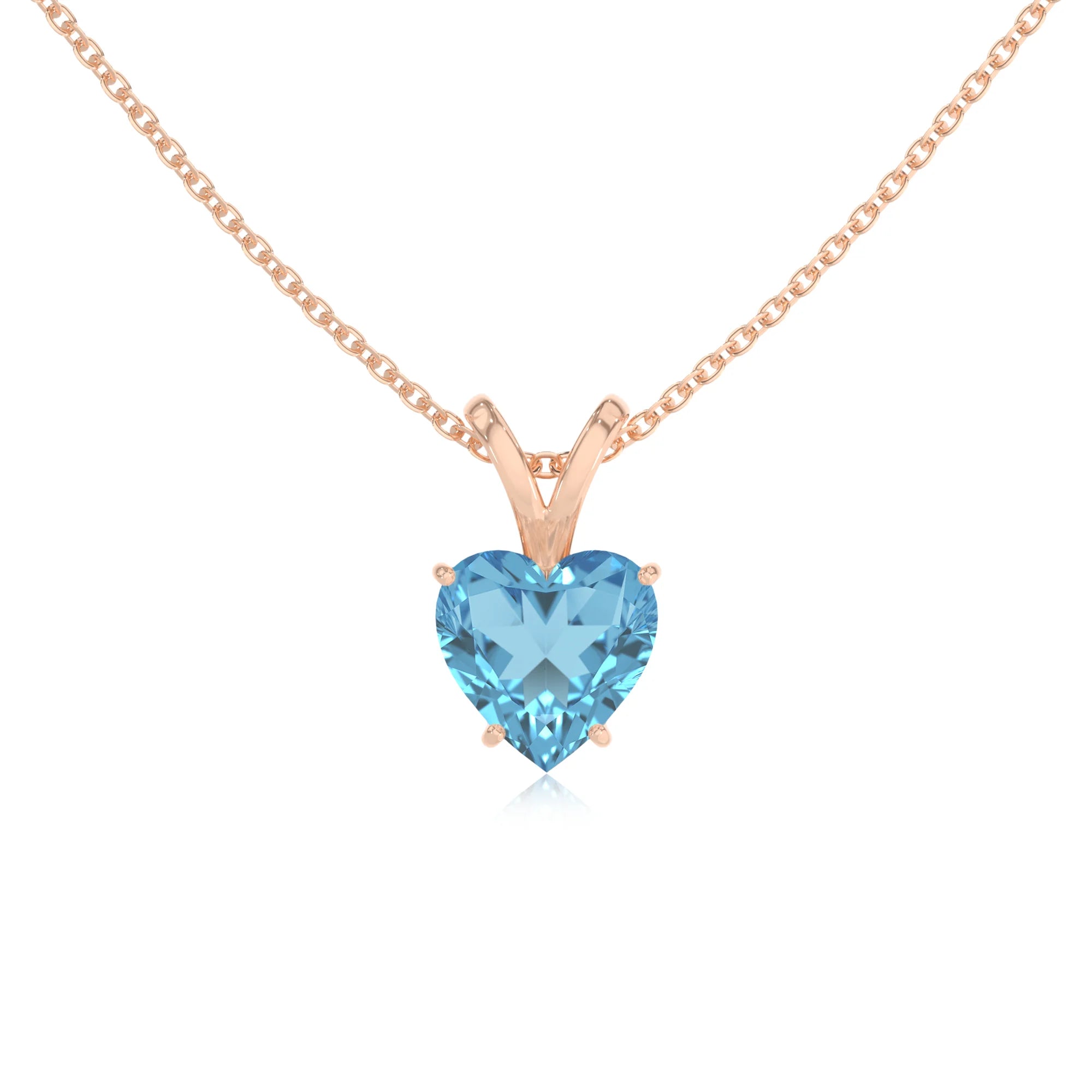 natural swiss-blue-topaz heart solitaire v-bale necklaces in rose gold