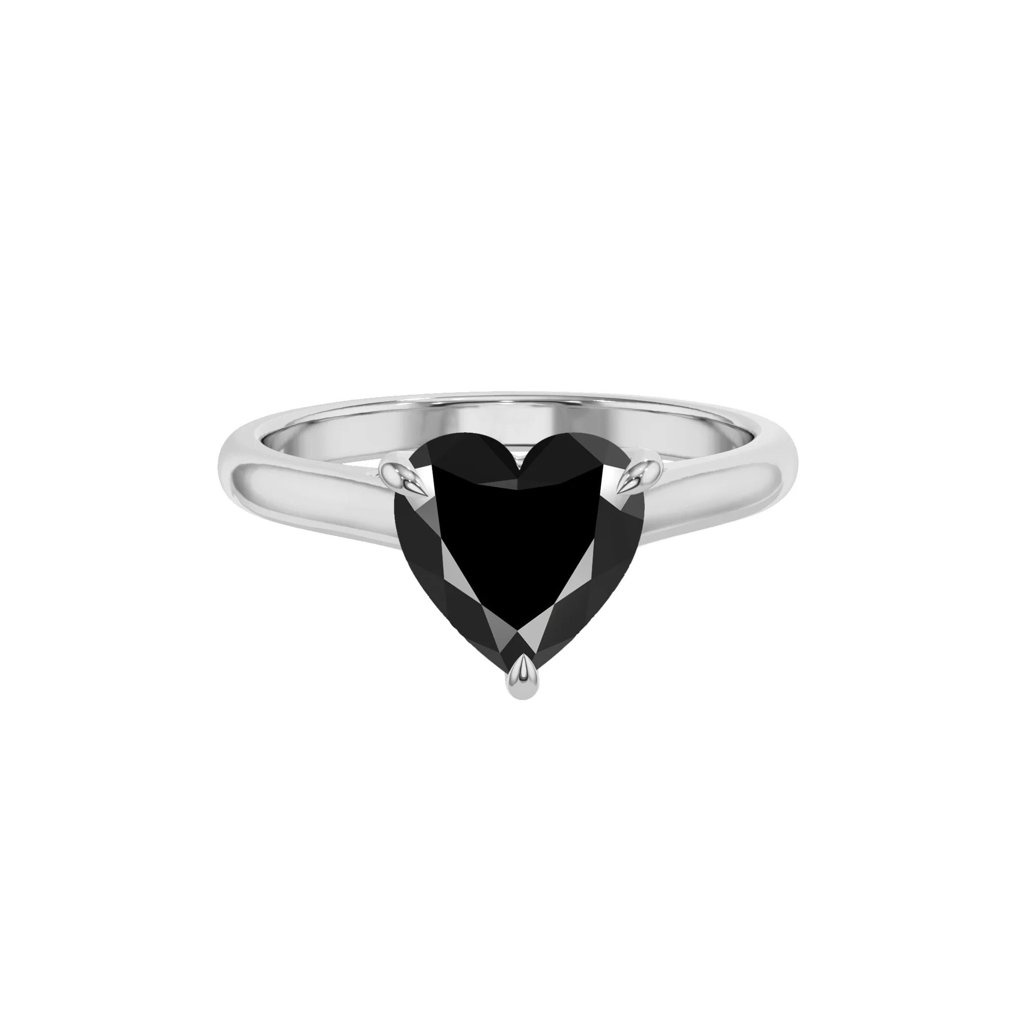 natural black-onyx heart solitaire rings in sterling silver