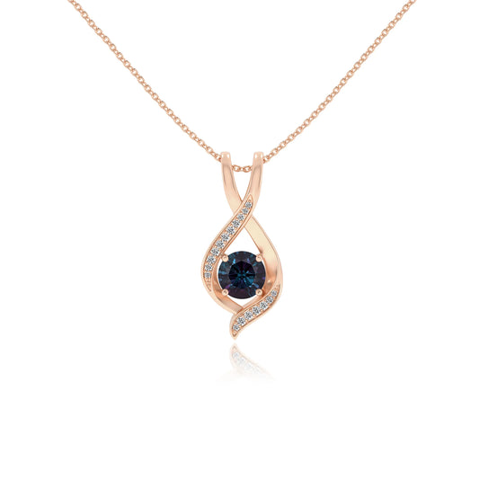 lab grown alexandrite round solitaire necklaces in rose gold