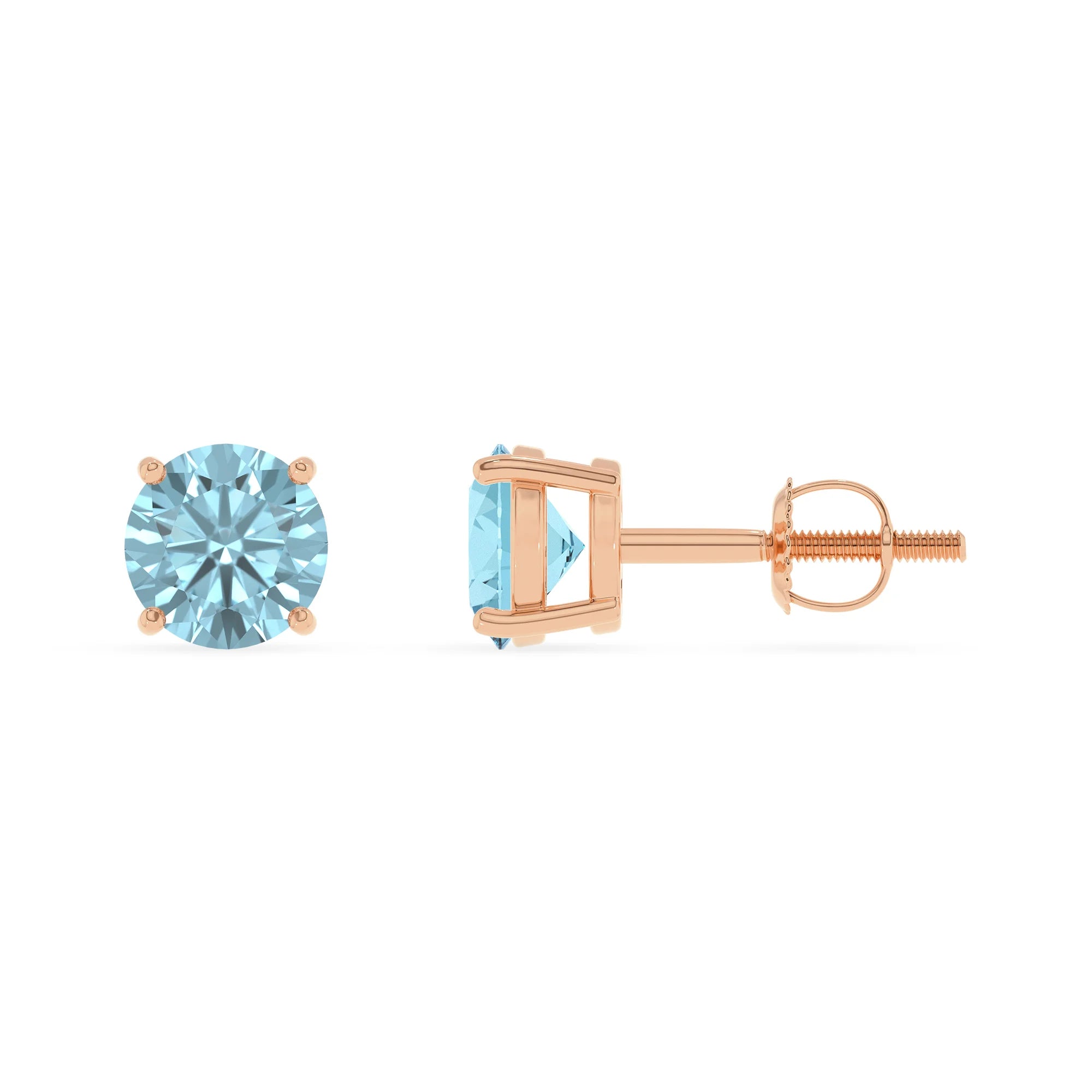 lab grown aquamarine round stud earrings in rose gold