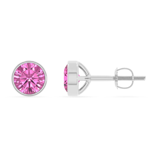 lab grown pink sapphire round stud earrings in platinum