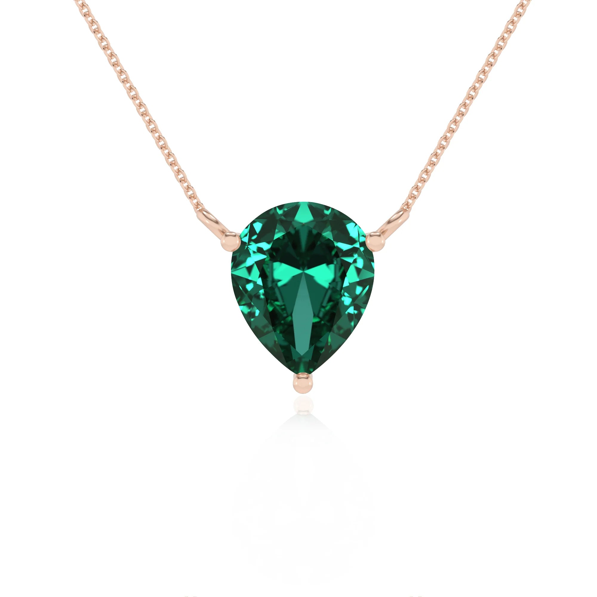 lab grown emerald pear solitaire necklaces in rose gold
