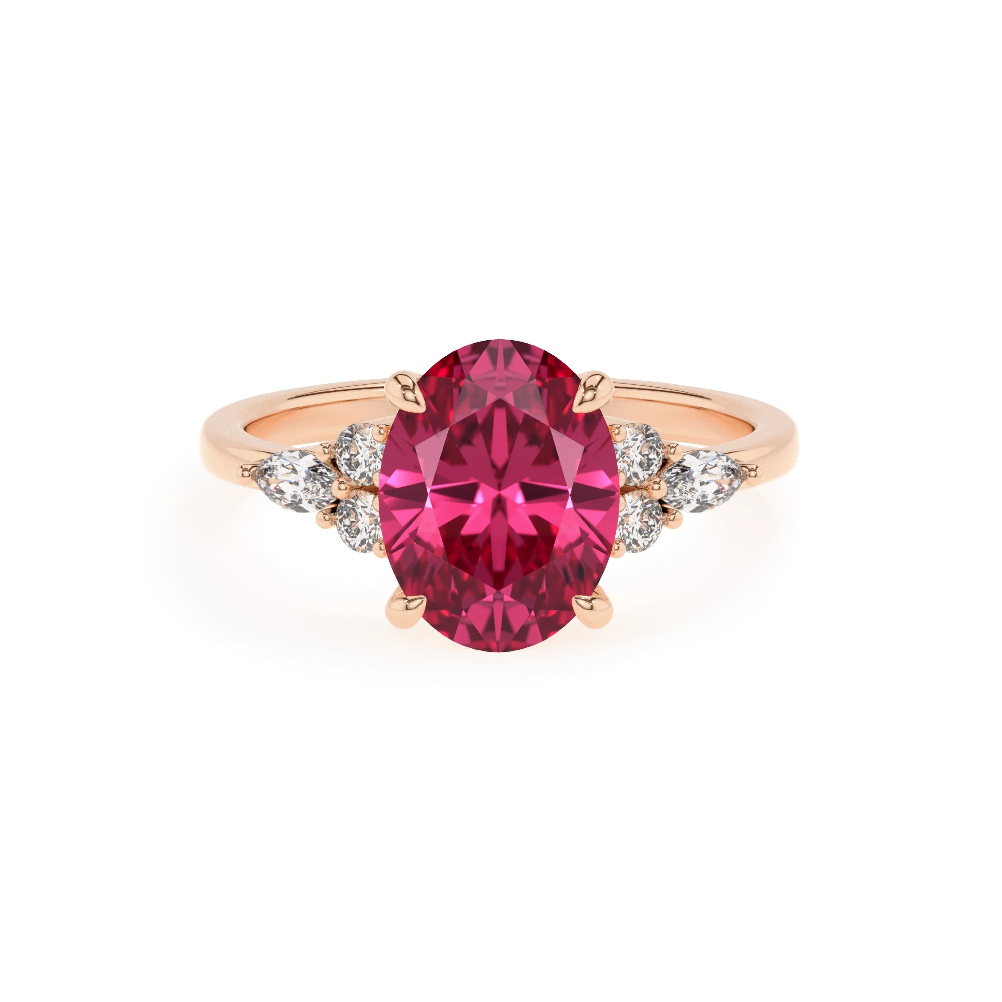 lab grown pink-tourmaline oval solitaire rings in rose gold