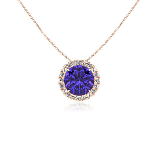 lab grown tanzanite round solitaire necklaces in rose gold