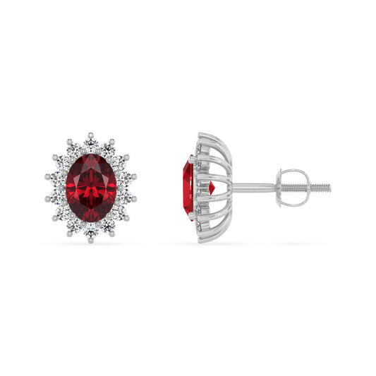 lab grown ruby oval stud earrings in platinum