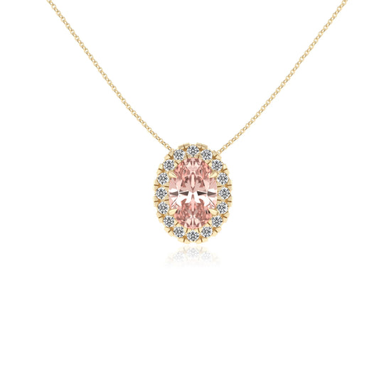 lab grown morganite oval solitaire necklaces in yellow gold