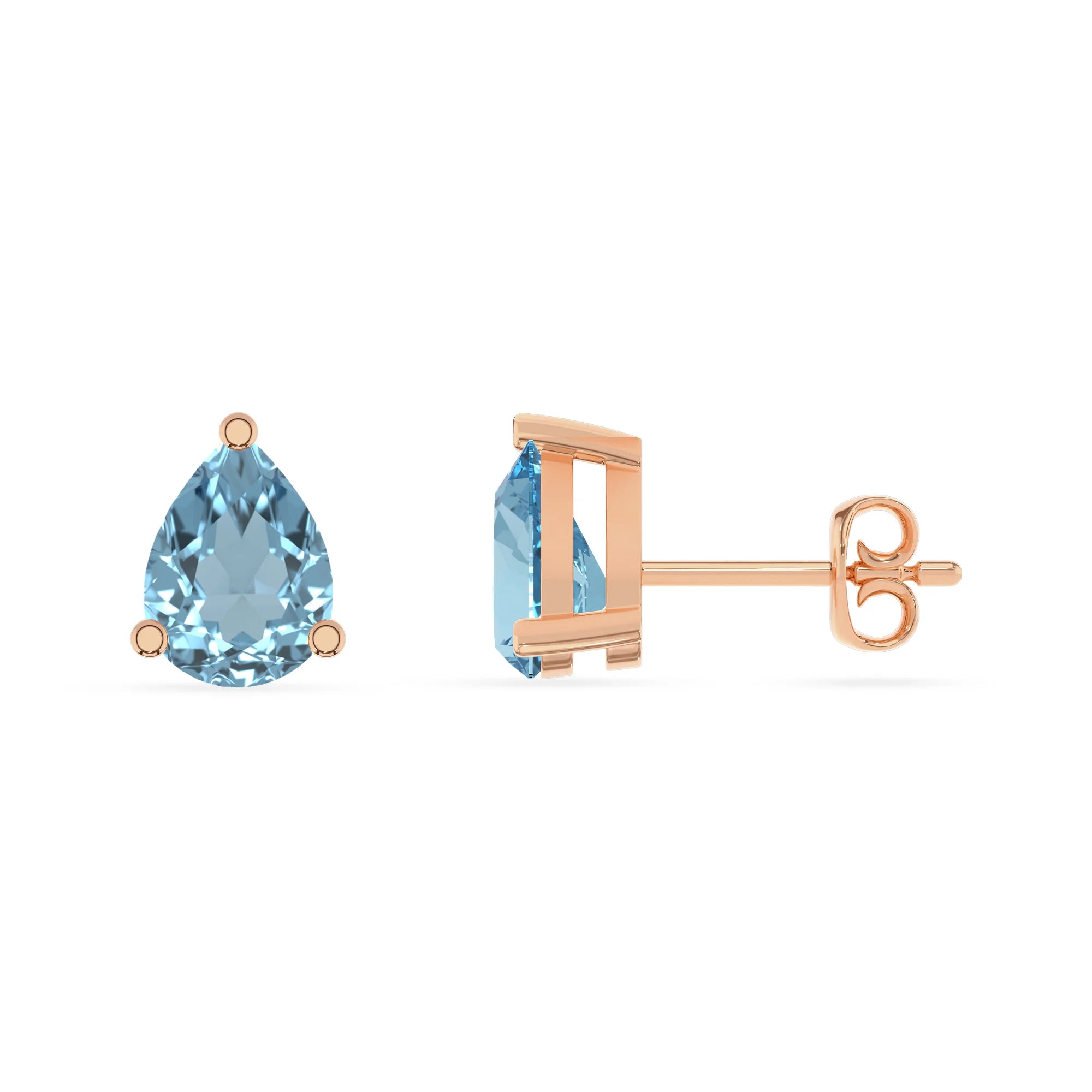 lab grown aquamarine pear stud earrings in rose gold
