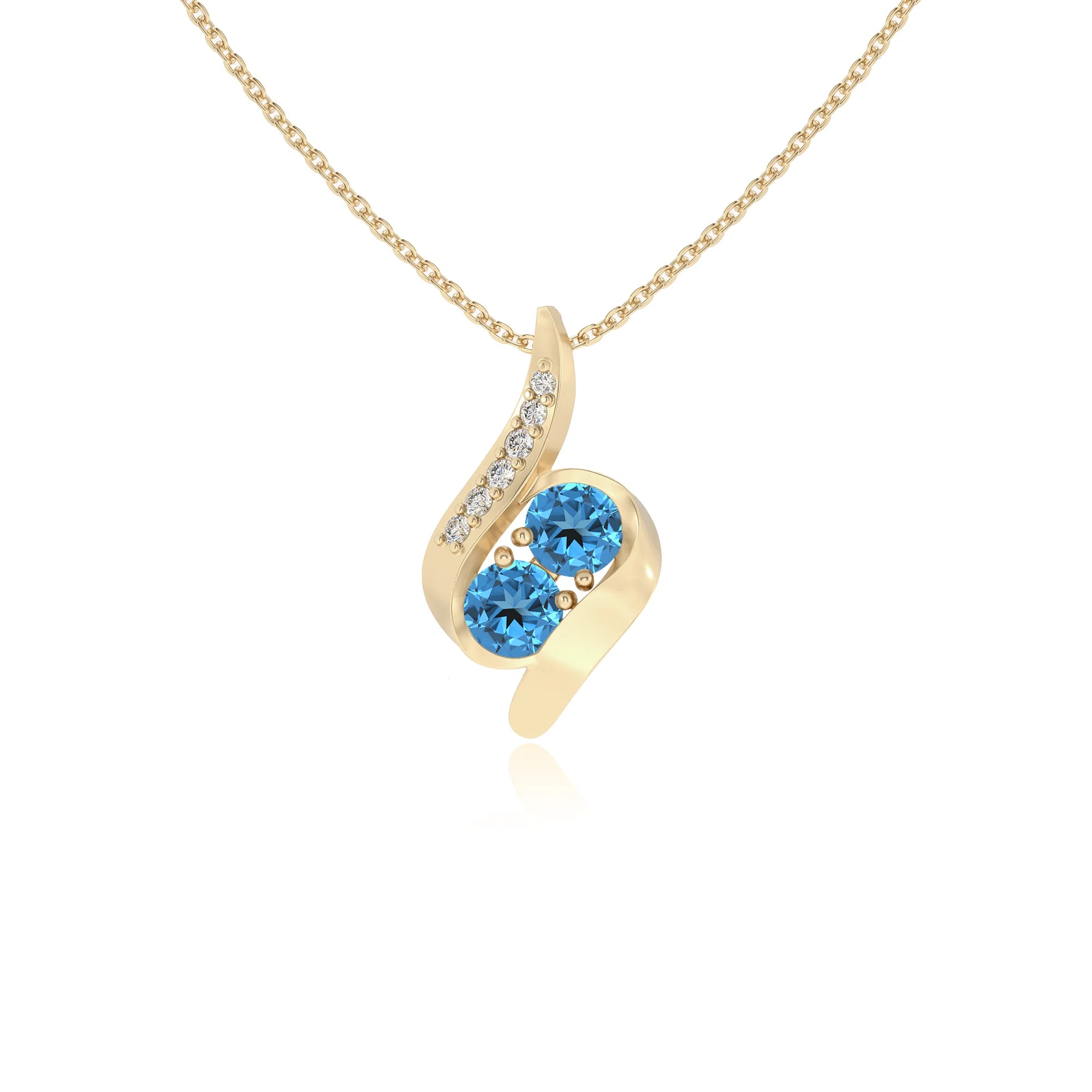 natural swiss-blue-topaz round solitaire v-bale necklaces in yellow gold