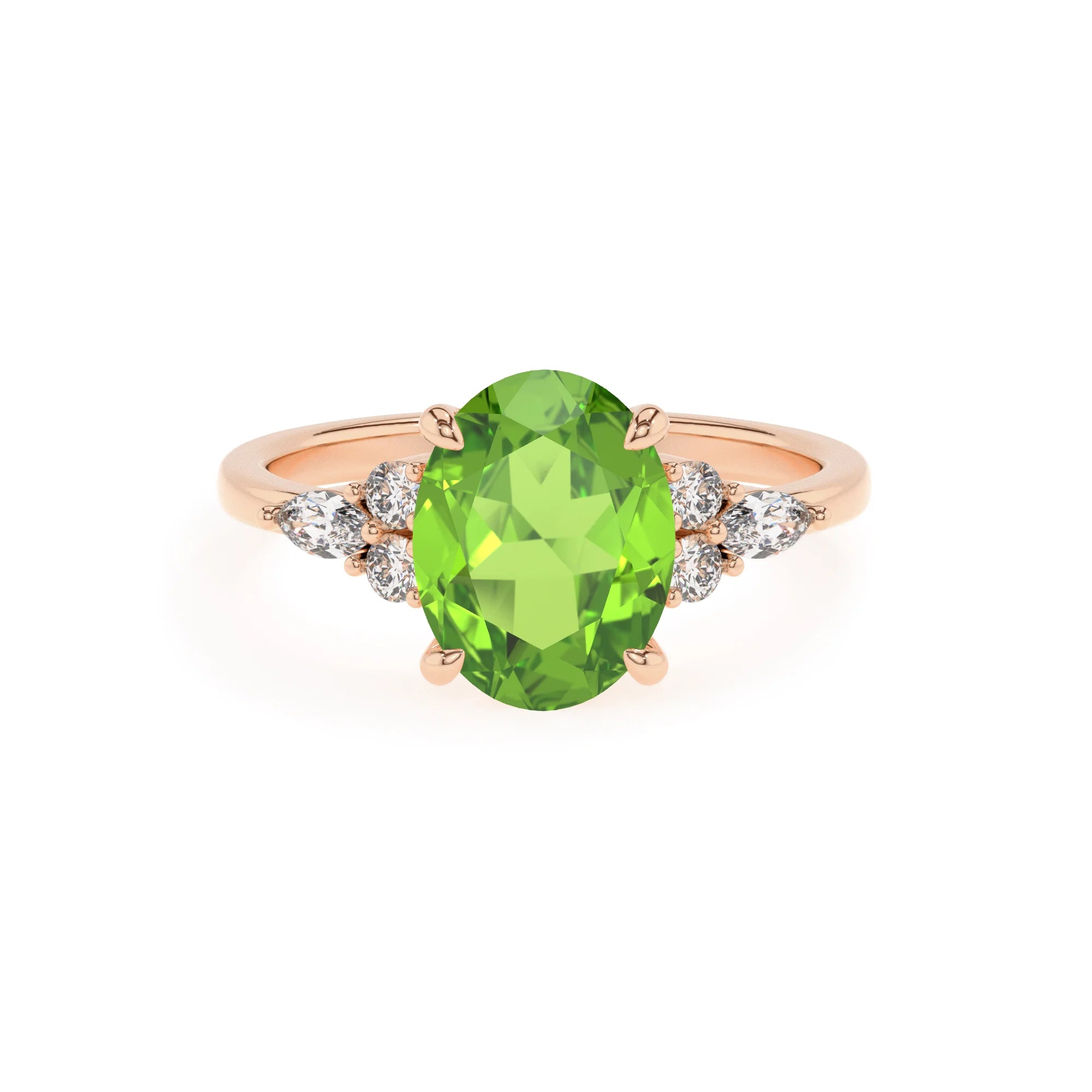 natural peridot oval solitaire rings in rose gold