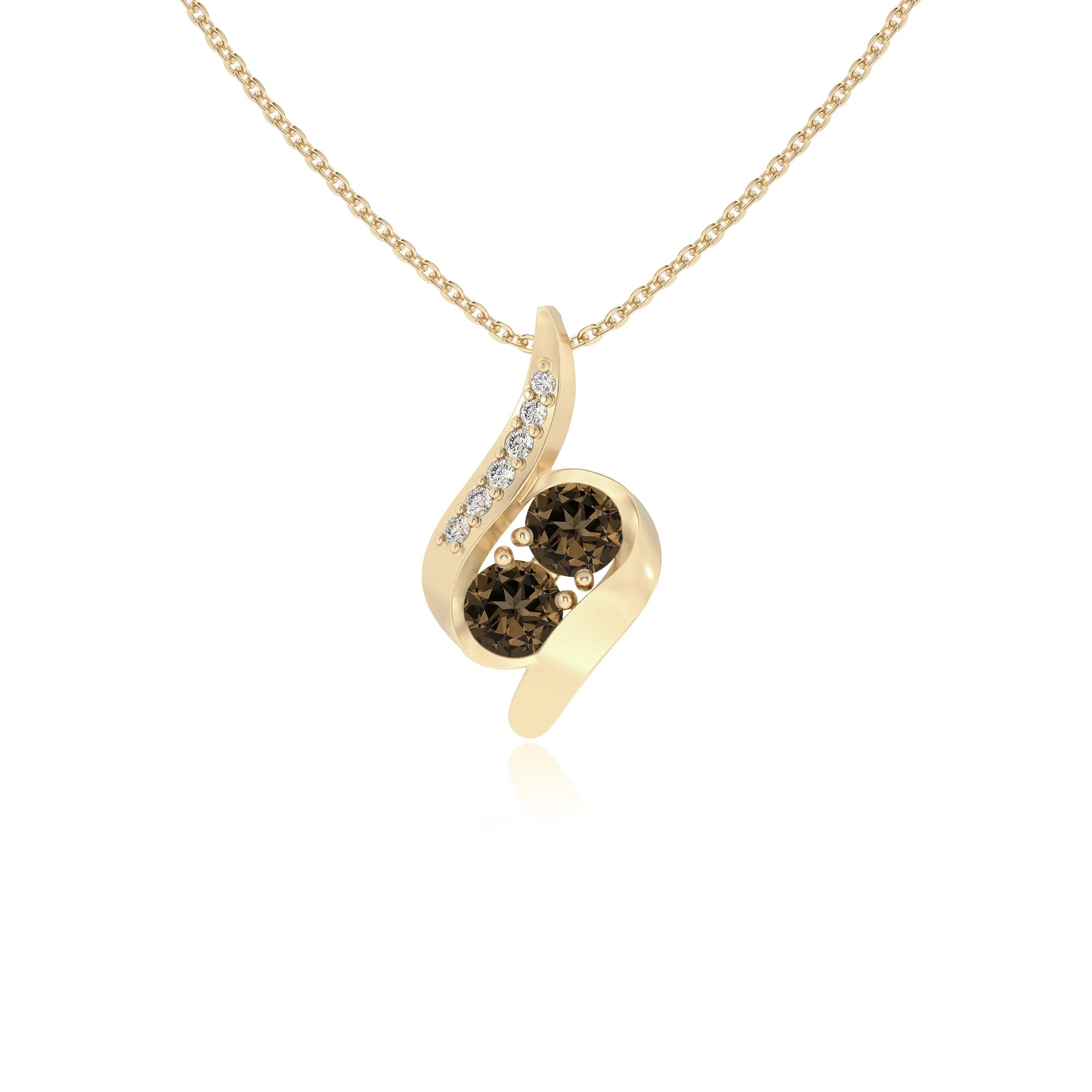 natural smoky-quartz round solitaire v-bale necklaces in yellow gold