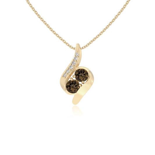 natural smoky-quartz round solitaire v-bale necklaces in yellow gold