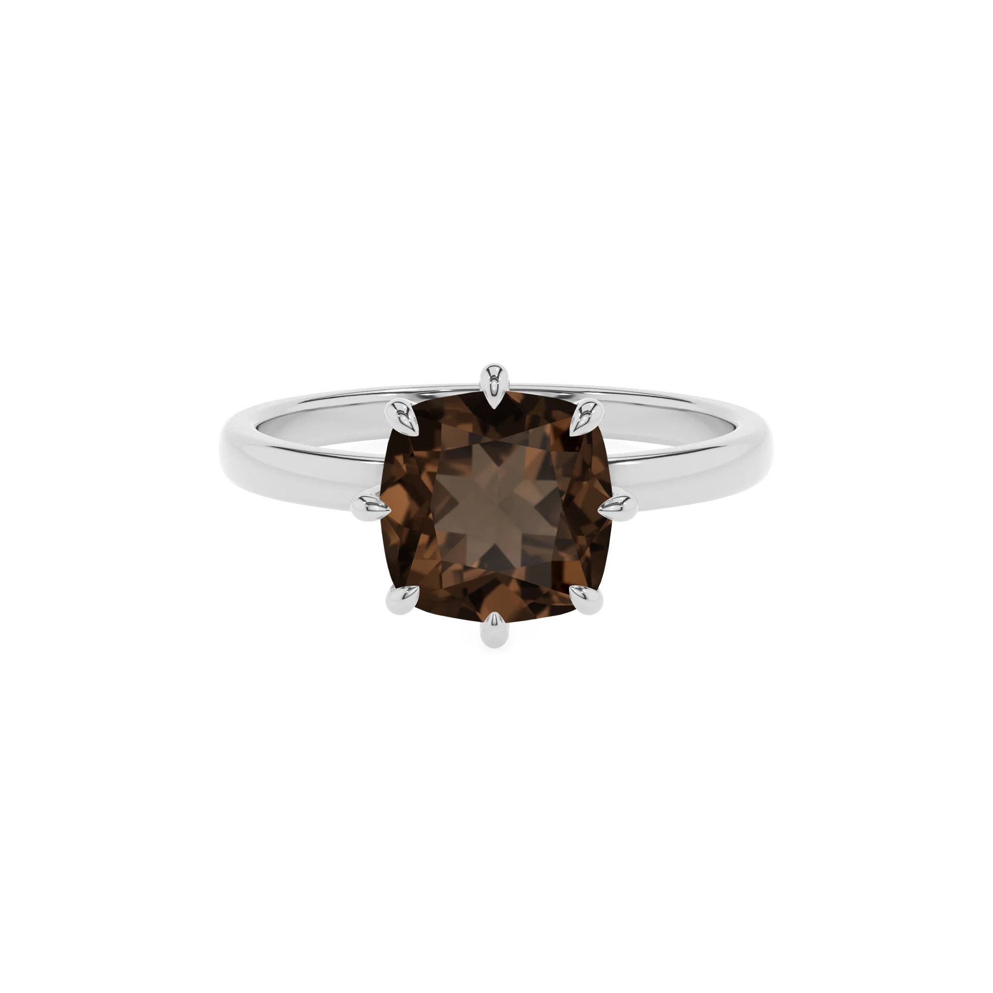 natural smoky-quartz cushion solitaire rings in white gold