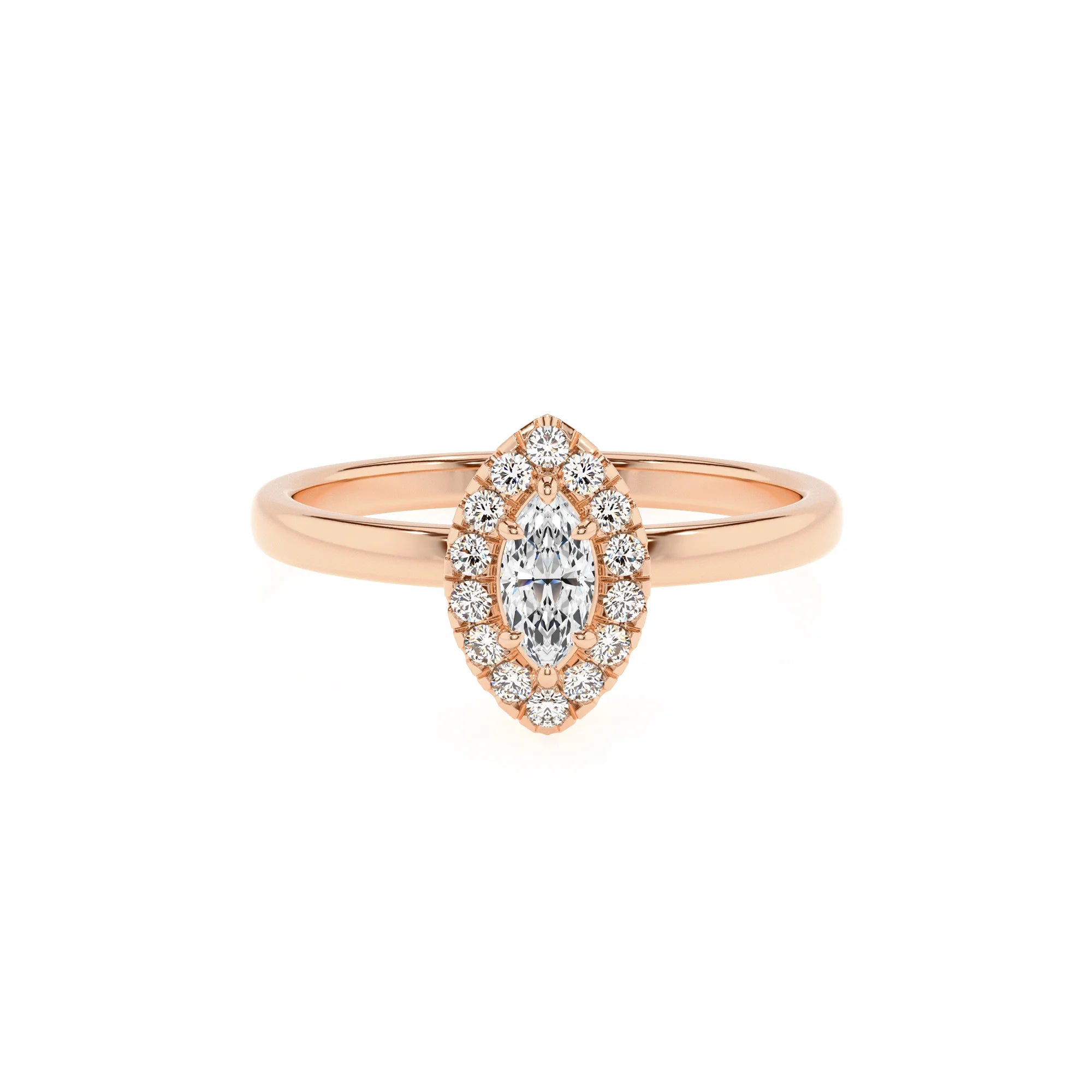 lab grown moissanite marquise solitaire rings in rose gold