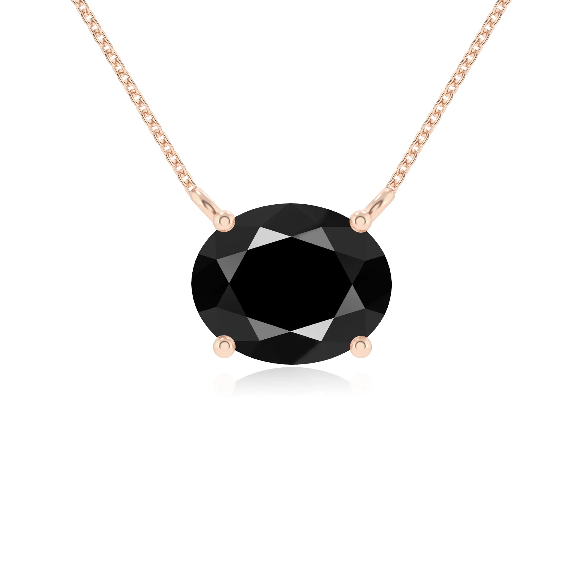 natural black-onyx oval solitaire necklaces in rose gold