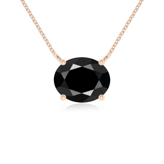 natural black-onyx oval solitaire necklaces in rose gold