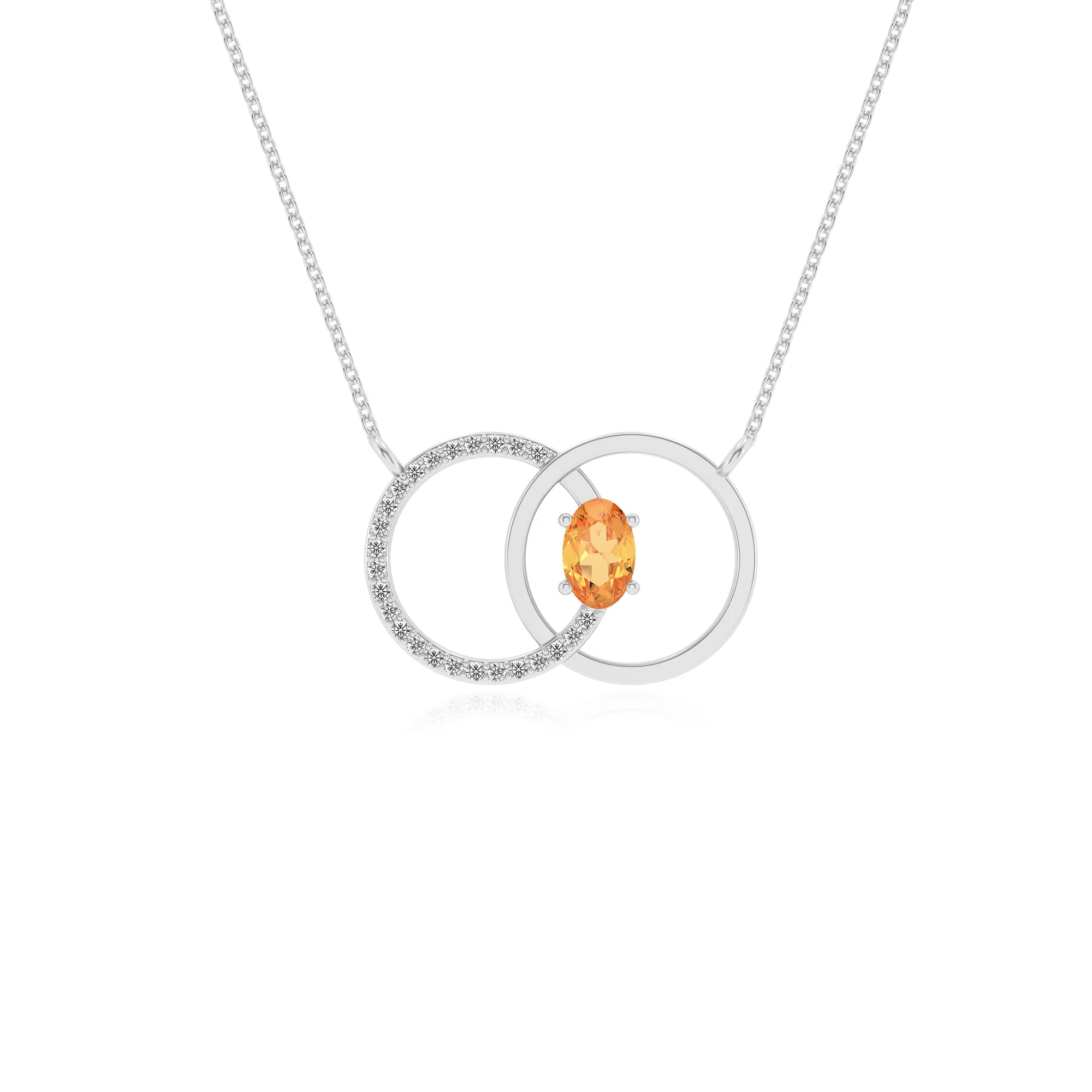 lab grown citrine oval solitaire necklaces in platinum