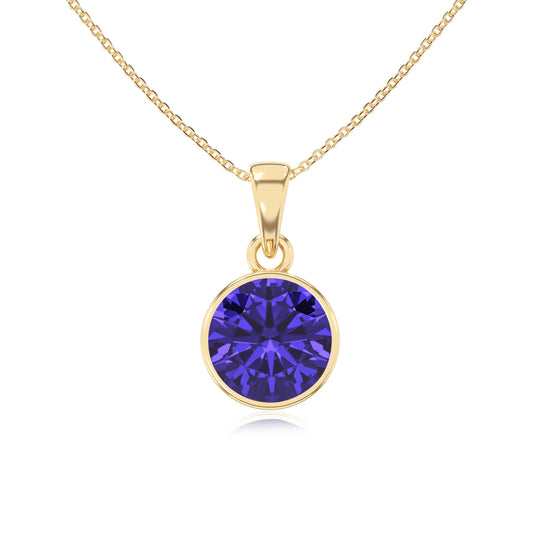 lab grown tanzanite round solitaire necklaces in yellow gold