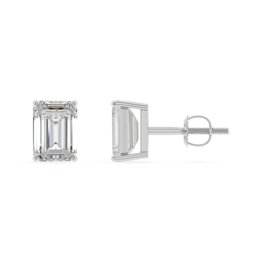lab grown moissanite emerald cut stud earrings in platinum