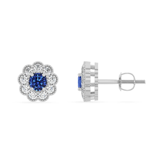 lab grown blue sapphire round stud earrings in sterling silver